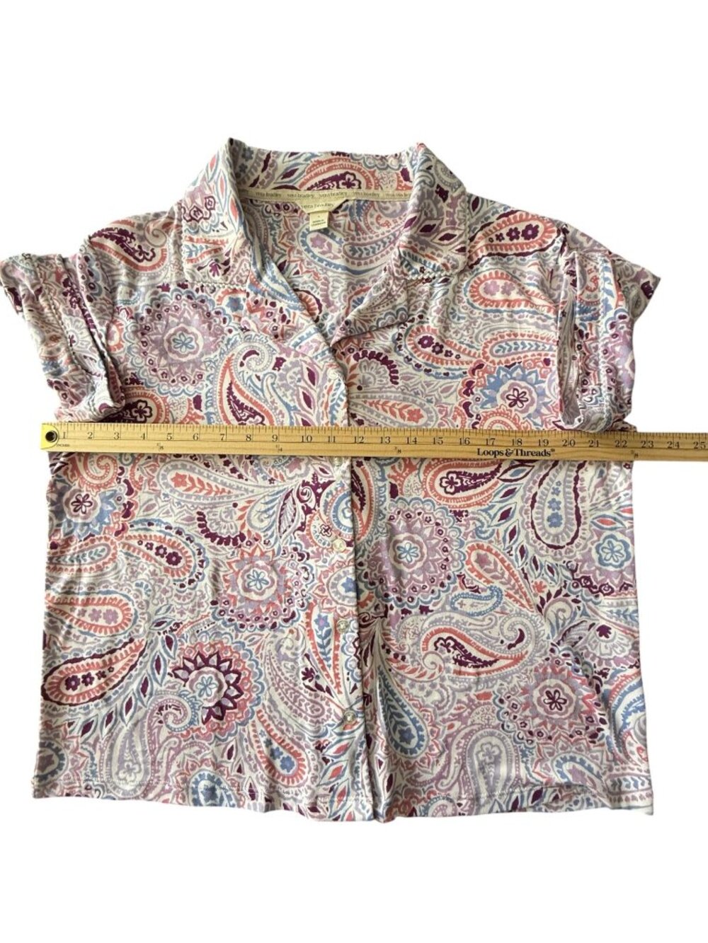 NWT Vera Bradley Paisley 2-Piece Pajama Set Button-Up Shirt Pants Large Pockets - Picture 8 of 14
